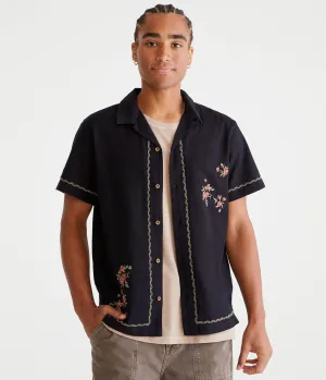 Aeropostale Short Sleeve Embroidered Floral Shirt