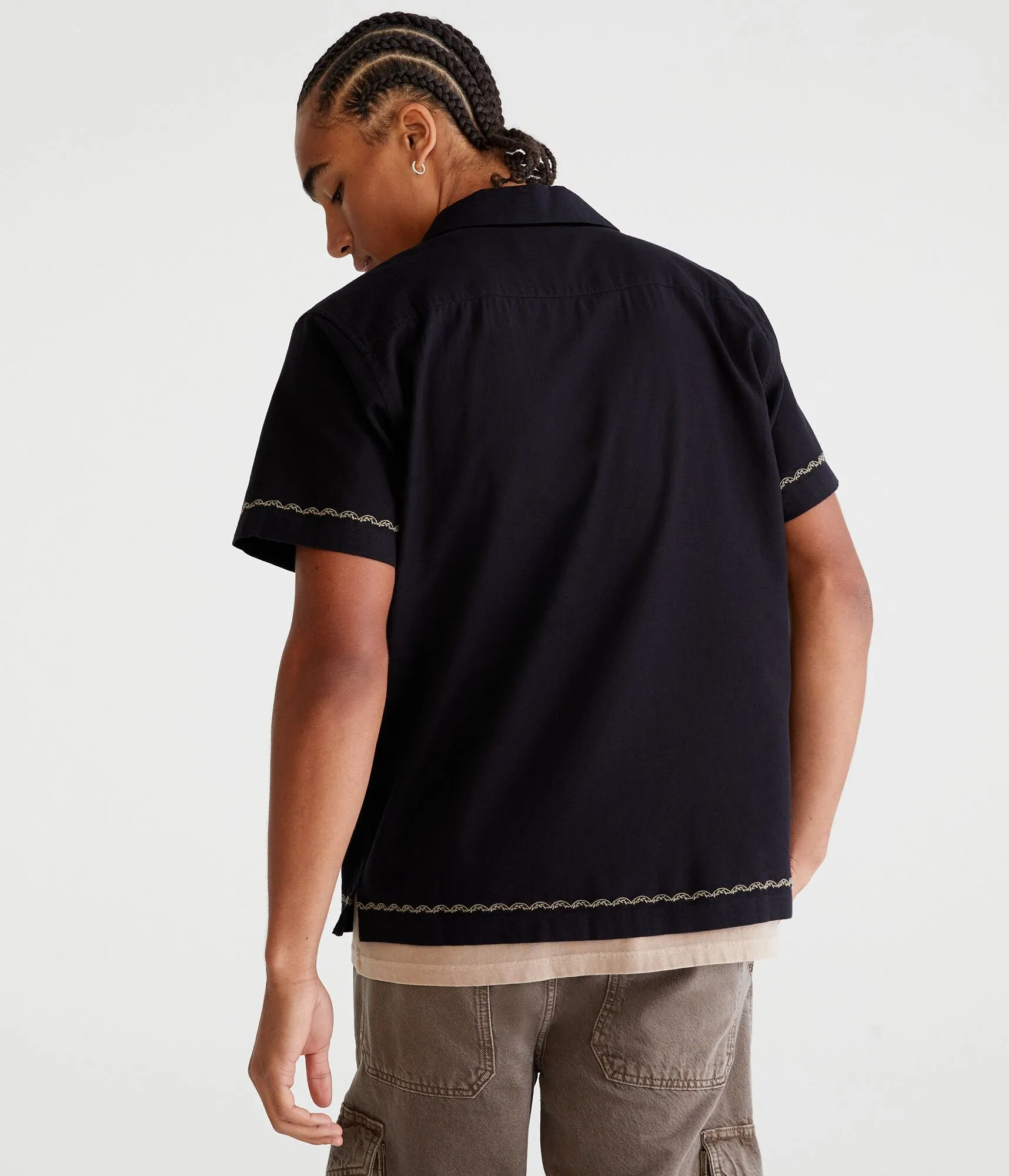 Aeropostale Short Sleeve Embroidered Floral Shirt