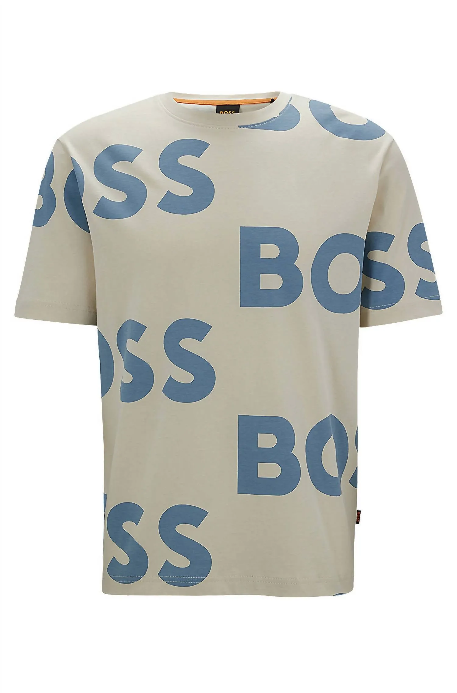 All Over Logo Sort Sleeve Crew Neck Cotton T-Shirt In Almond Beige