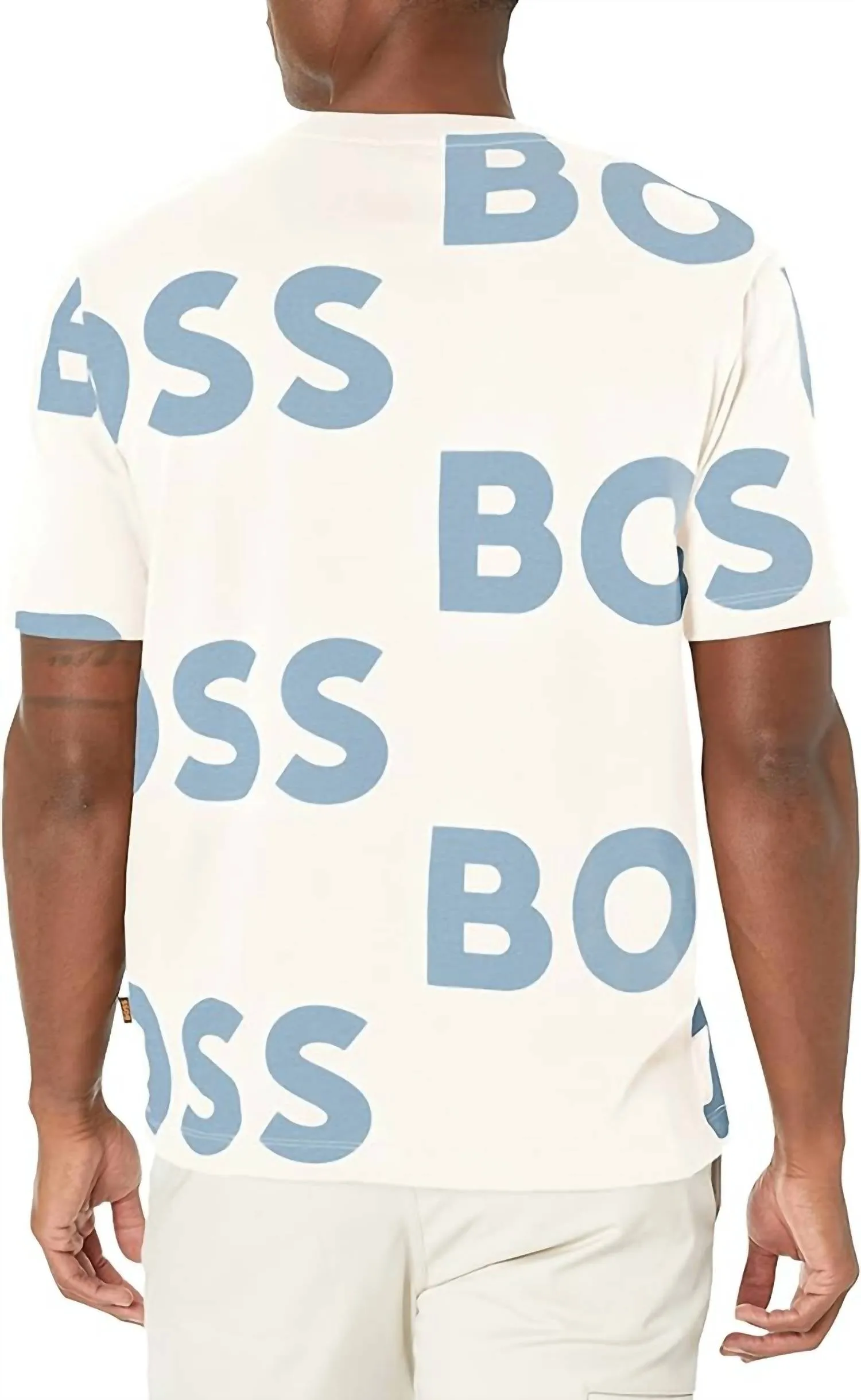 All Over Logo Sort Sleeve Crew Neck Cotton T-Shirt In Almond Beige