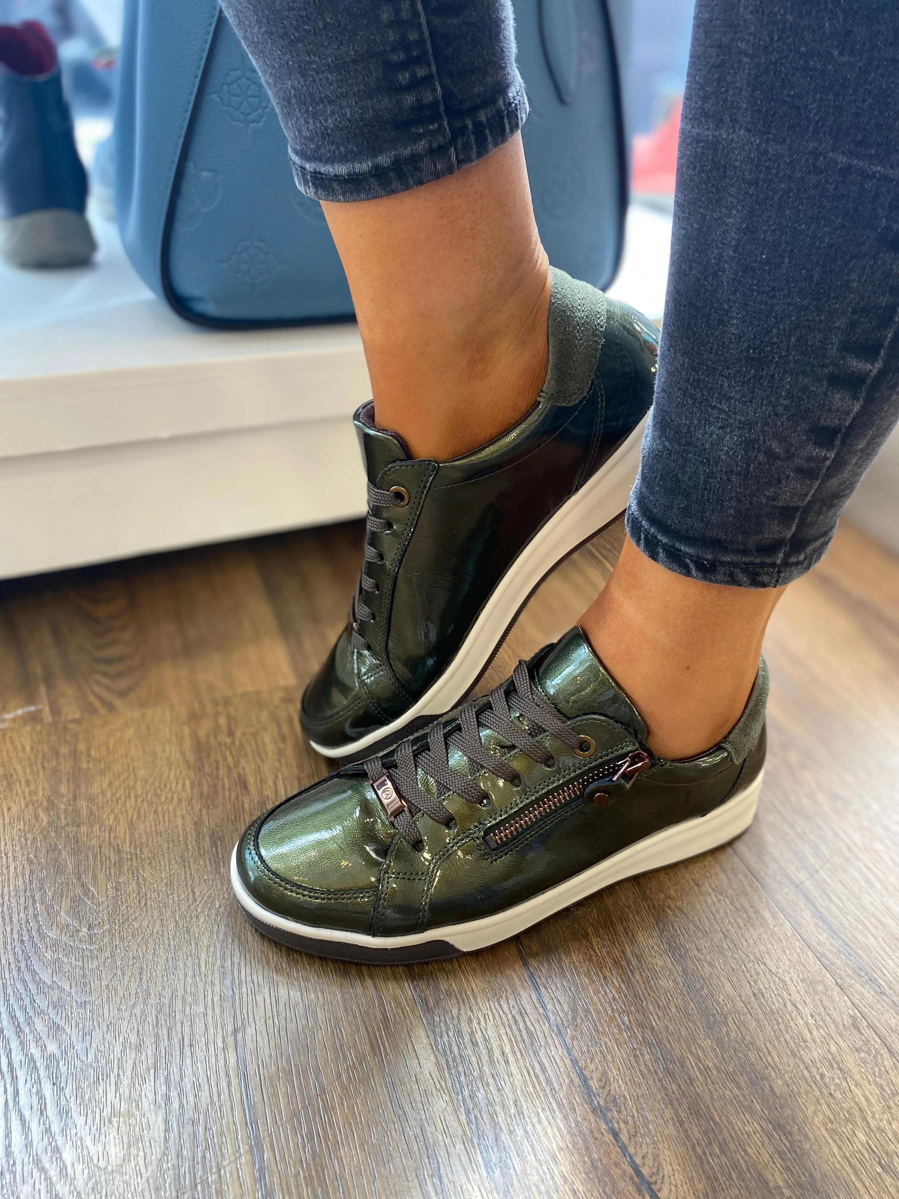 Ara Rom Patent Green Trainer
