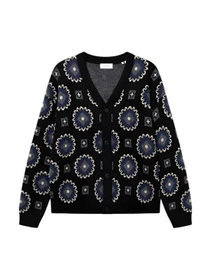 Aro Paisley Cardigan In Black/blue Print