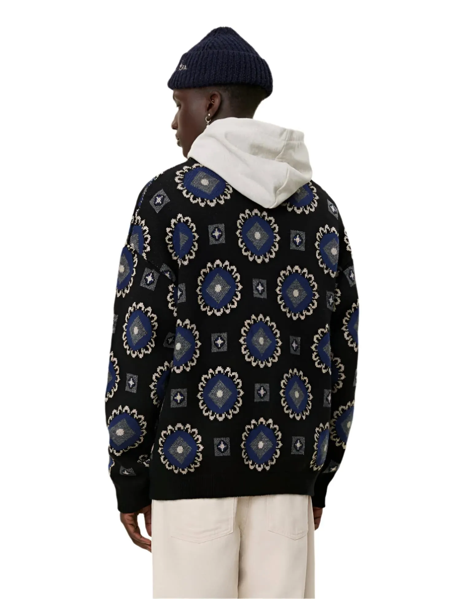 Aro Paisley Cardigan In Black/blue Print