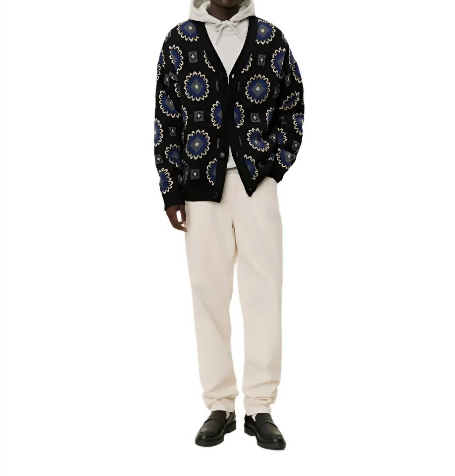 Aro Paisley Cardigan In Black/blue Print