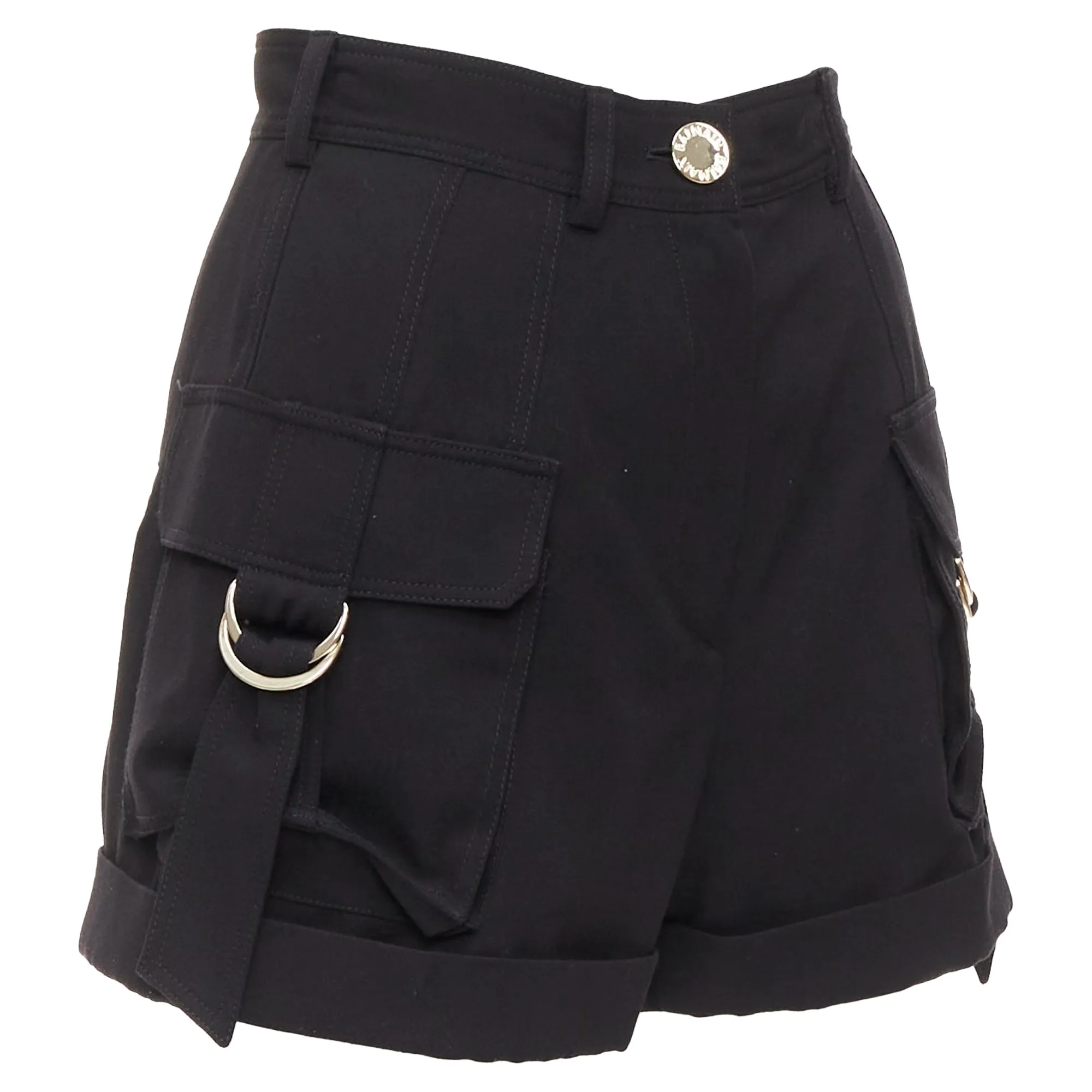 Balmain wool gold logo button pocketed cargo shorts