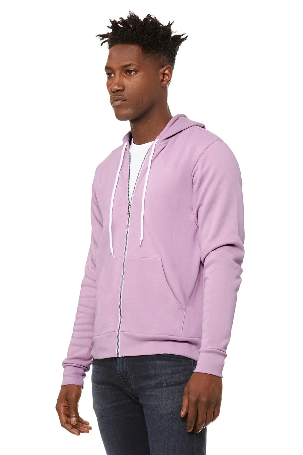 Bella   Canvas Mens Fleece Full Zip Hooded Sweatshirt Hoodie w/ Pockets - Lilac