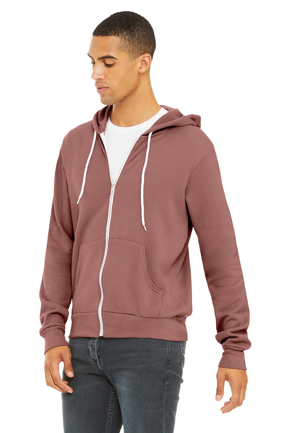 Bella   Canvas Mens Fleece Full Zip Hooded Sweatshirt Hoodie w/ Pockets - Mauve