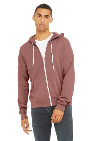 Bella   Canvas Mens Fleece Full Zip Hooded Sweatshirt Hoodie w/ Pockets - Mauve