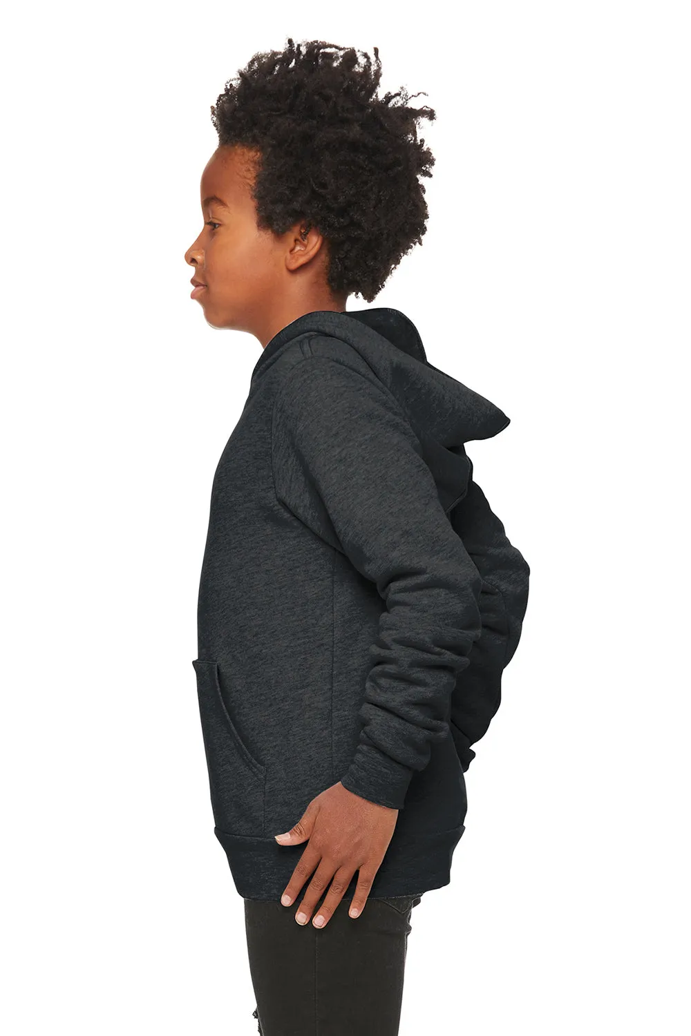 Bella   Canvas Youth Sponge Fleece Hooded Sweatshirt Hoodie w/ Pouch Pocket - Heather Dark Grey