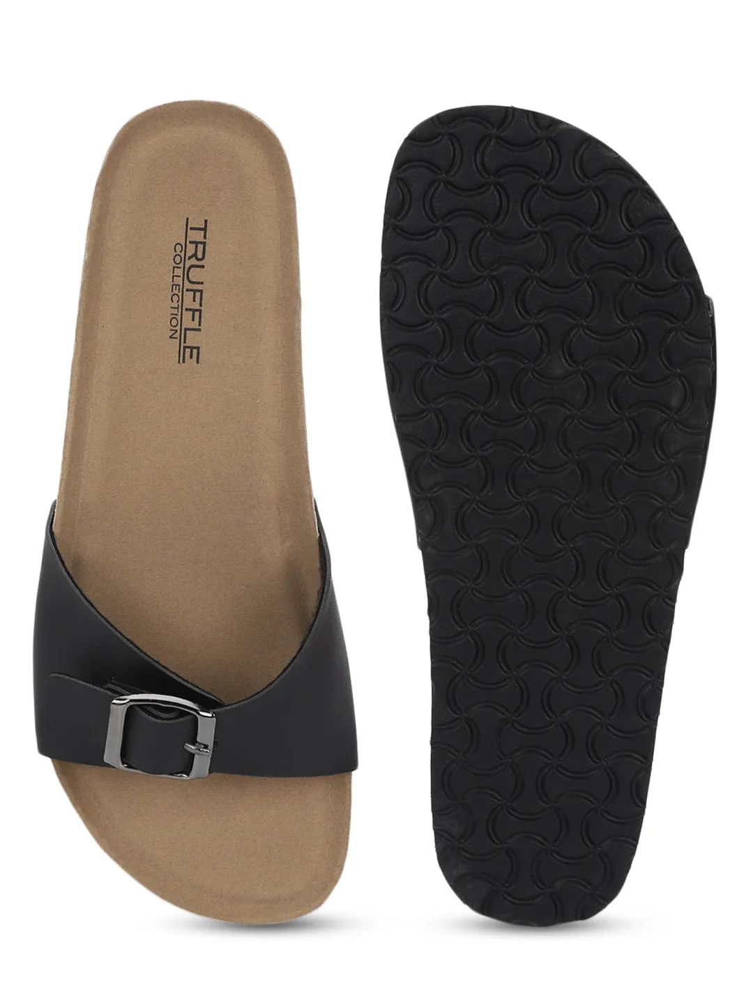 Black PU Cork-Latex Footbed Flats (TC-100505-BLK)