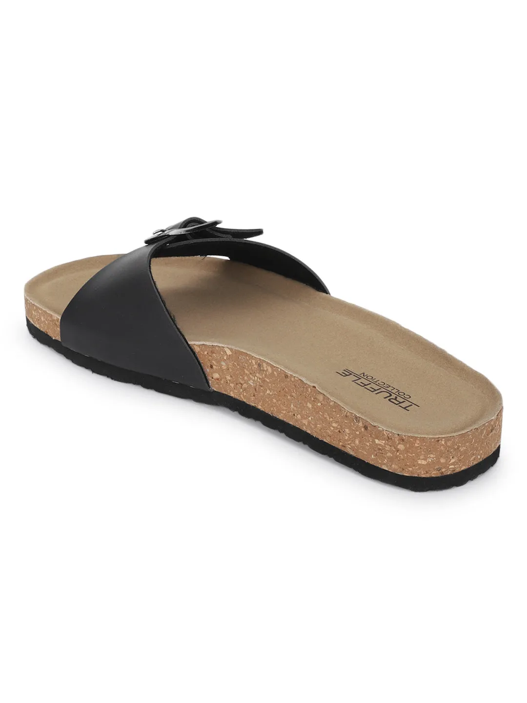 Black PU Cork-Latex Footbed Flats (TC-100505-BLK)