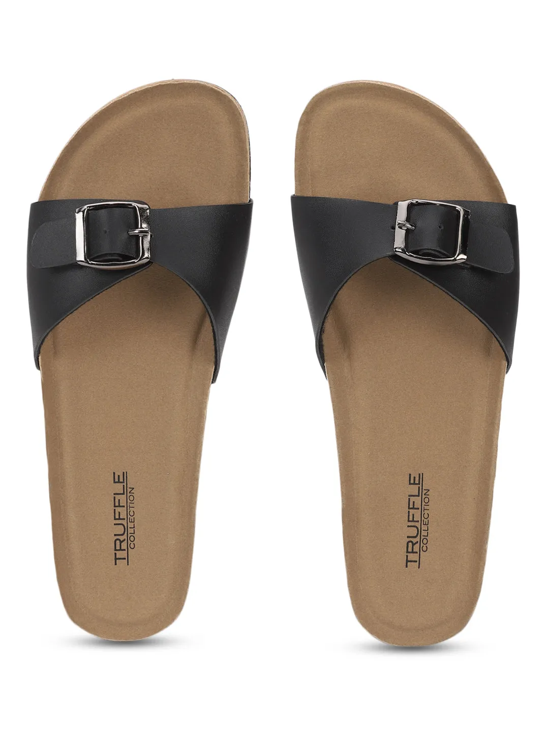 Black PU Cork-Latex Footbed Flats (TC-100505-BLK)