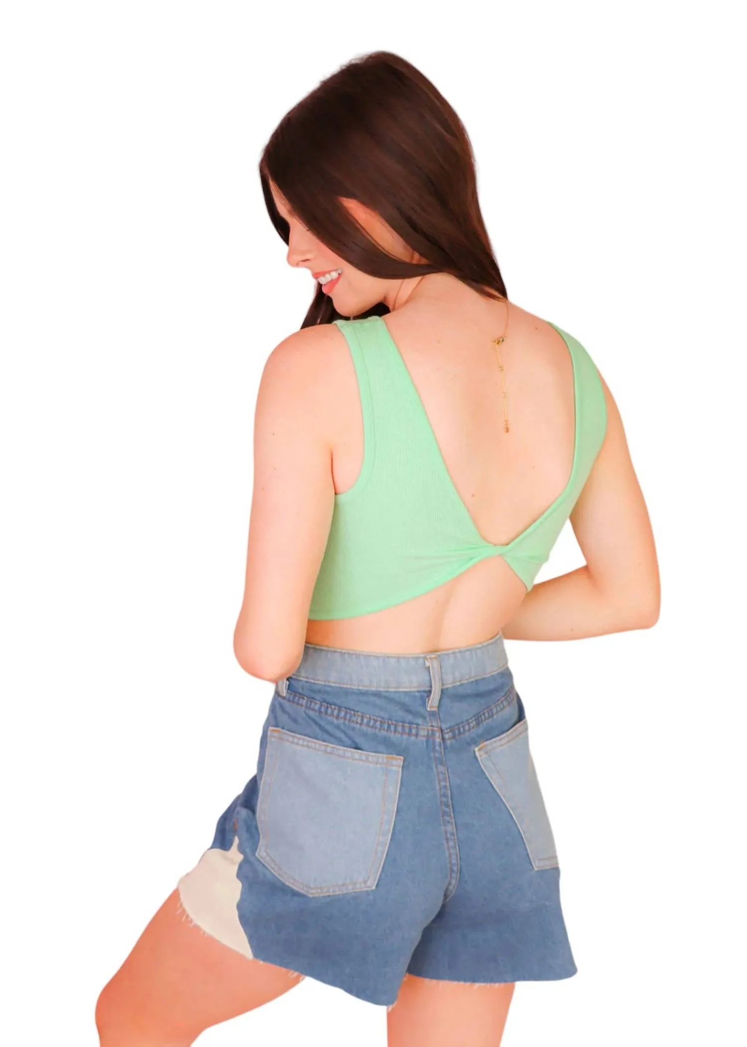 Blocking You Out Shorts In Denim Color Block