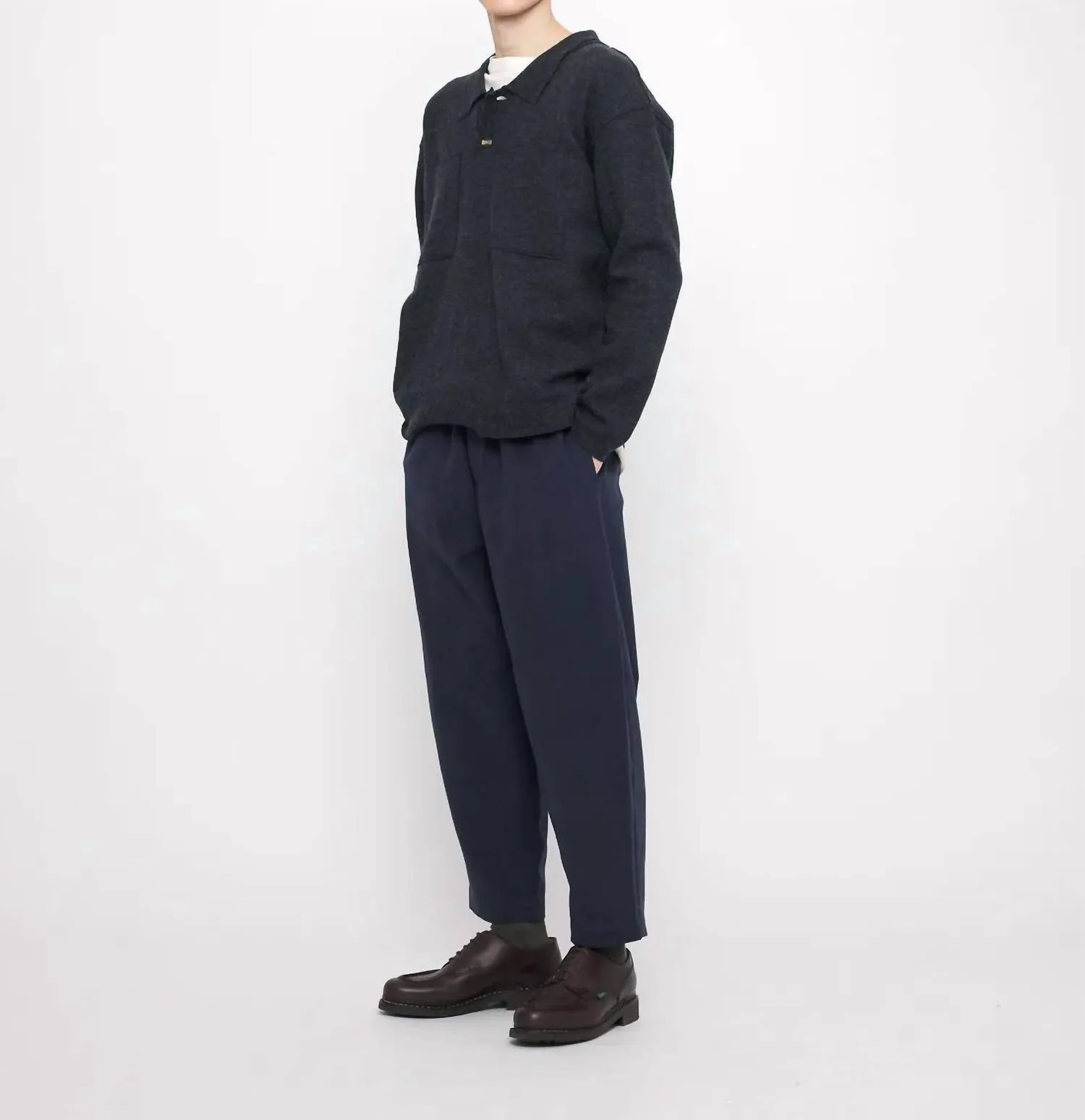 Boiled Wool Pocket Pullover Top In Gray