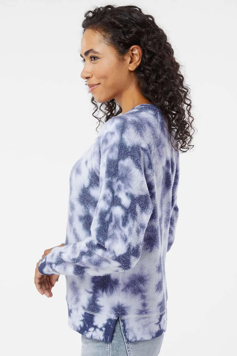 Boxercraft Womens Fleece Out Crewneck Sweatshirt - Navy Blue Tie-Dye - Closeout