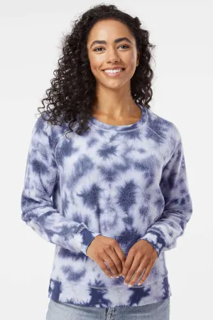 Boxercraft Womens Fleece Out Crewneck Sweatshirt - Navy Blue Tie-Dye - Closeout