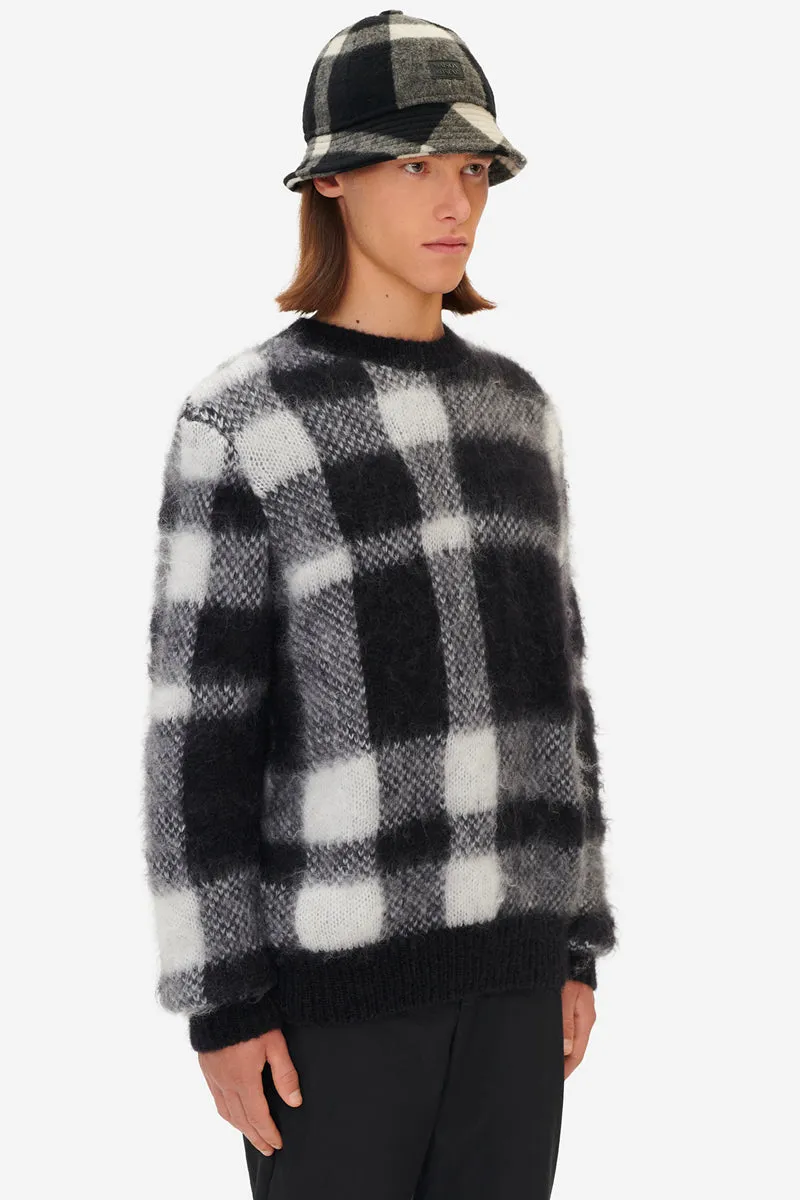 BRUSHED MOHAIR CHECK PULLOVER BLACK WHITE CHECK