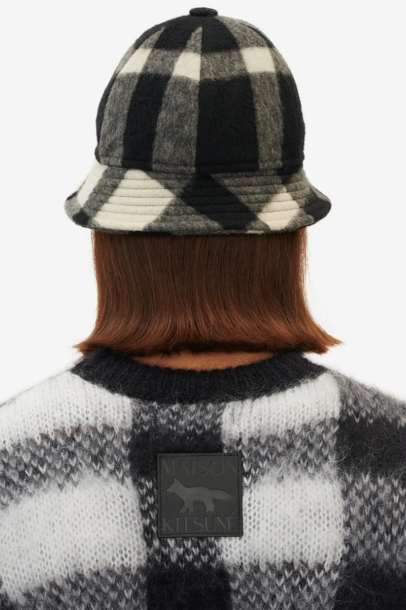 BRUSHED MOHAIR CHECK PULLOVER BLACK WHITE CHECK