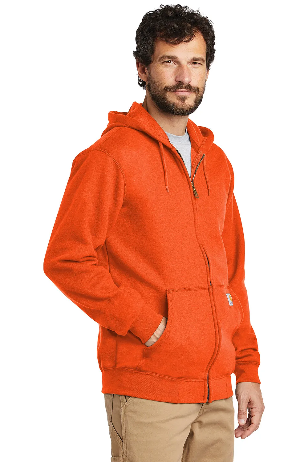 Carhartt Mens Full Zip Hooded Sweatshirt Hoodie w/ Pockets - Brite Orange