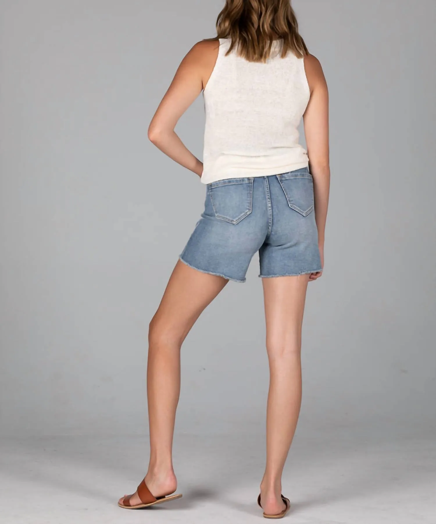 Cecilia High Rise Shorts With Exposed Button Fly In Dark Indigo