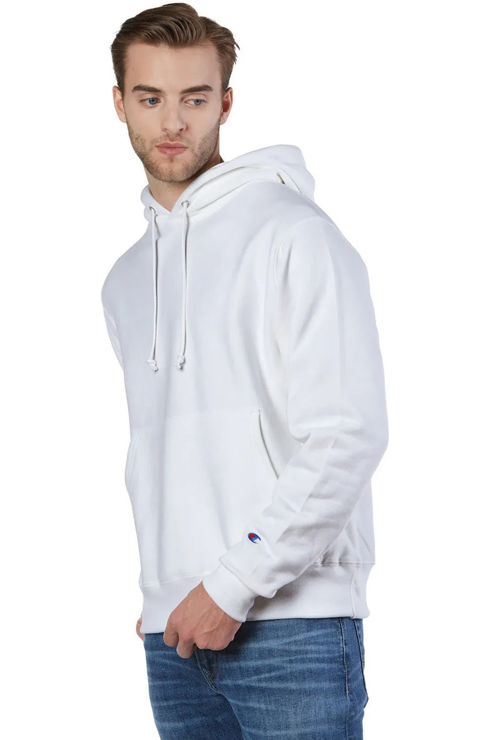 Champion Mens Shrink Resistant Hooded Sweatshirt Hoodie w/ Pouch Pocket - White