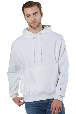 Champion Mens Shrink Resistant Hooded Sweatshirt Hoodie w/ Pouch Pocket - White