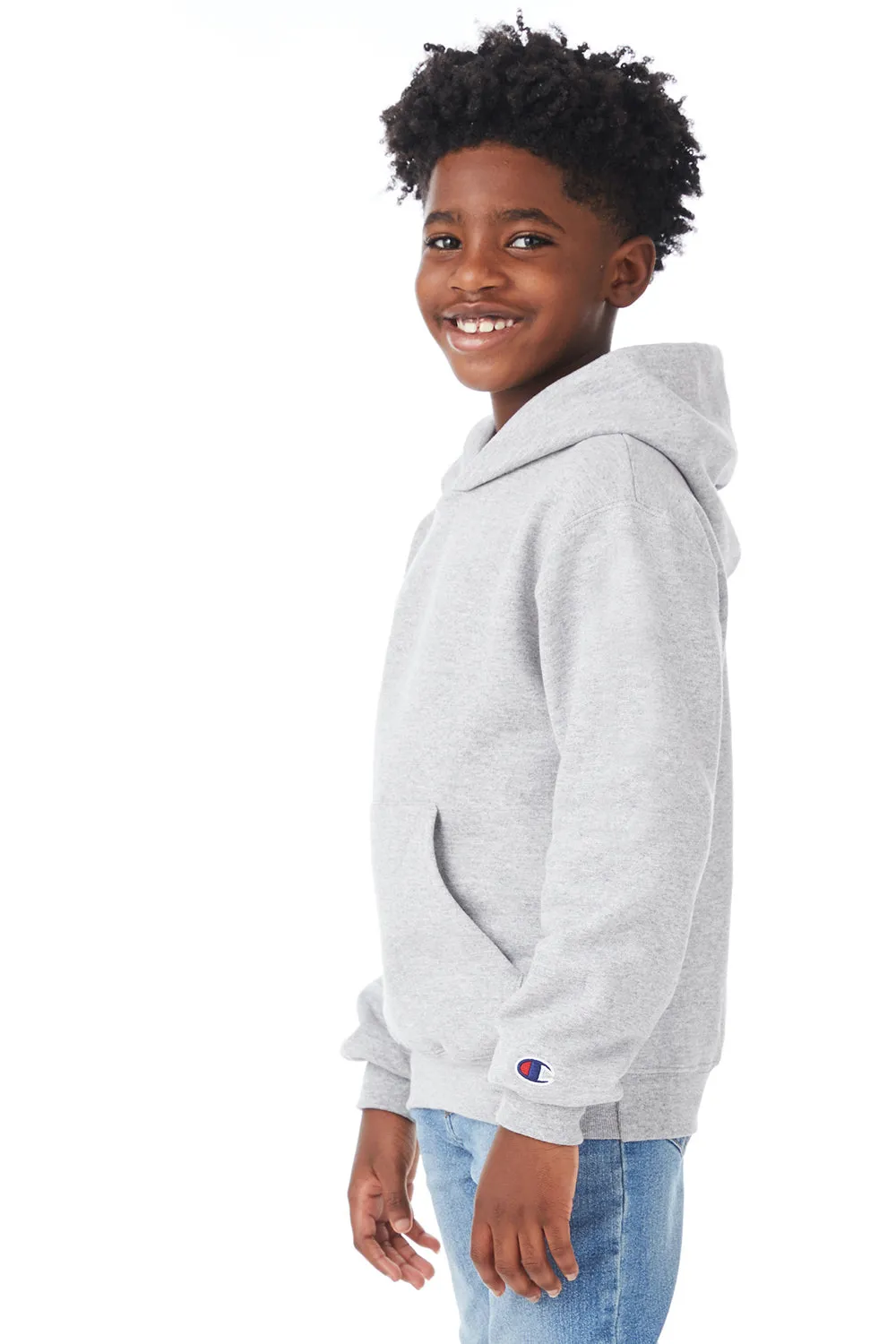 Champion Youth Double Dry Eco Moisture Wicking Fleece Hooded Sweatshirt Hoodie w/ Pouch Pocket - Light Steel Grey