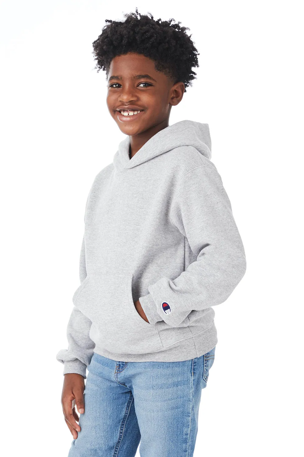 Champion Youth Double Dry Eco Moisture Wicking Fleece Hooded Sweatshirt Hoodie w/ Pouch Pocket - Light Steel Grey