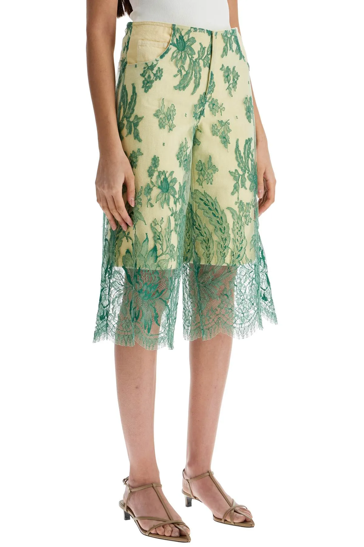 Christopher Esber Women's Mint  Lace Shorts With Floral Embroidery