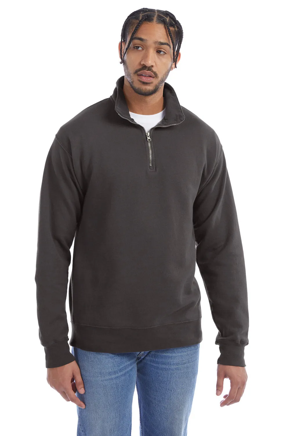 ComfortWash By Hanes Mens 1/4 Zip Sweatshirt - Railroad Grey
