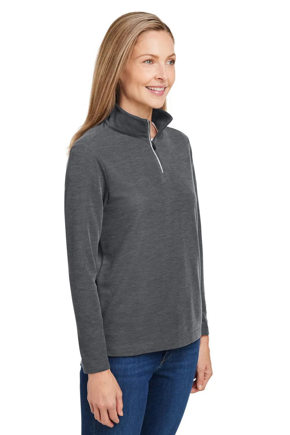 Core 365 Womens Fusion ChromaSoft Performance Moisture Wicking Pique 1/4 Zip Sweatshirt - Heather Carbon Grey