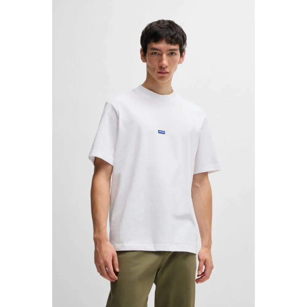 Cotton-jersey T-shirt with blue logo patch