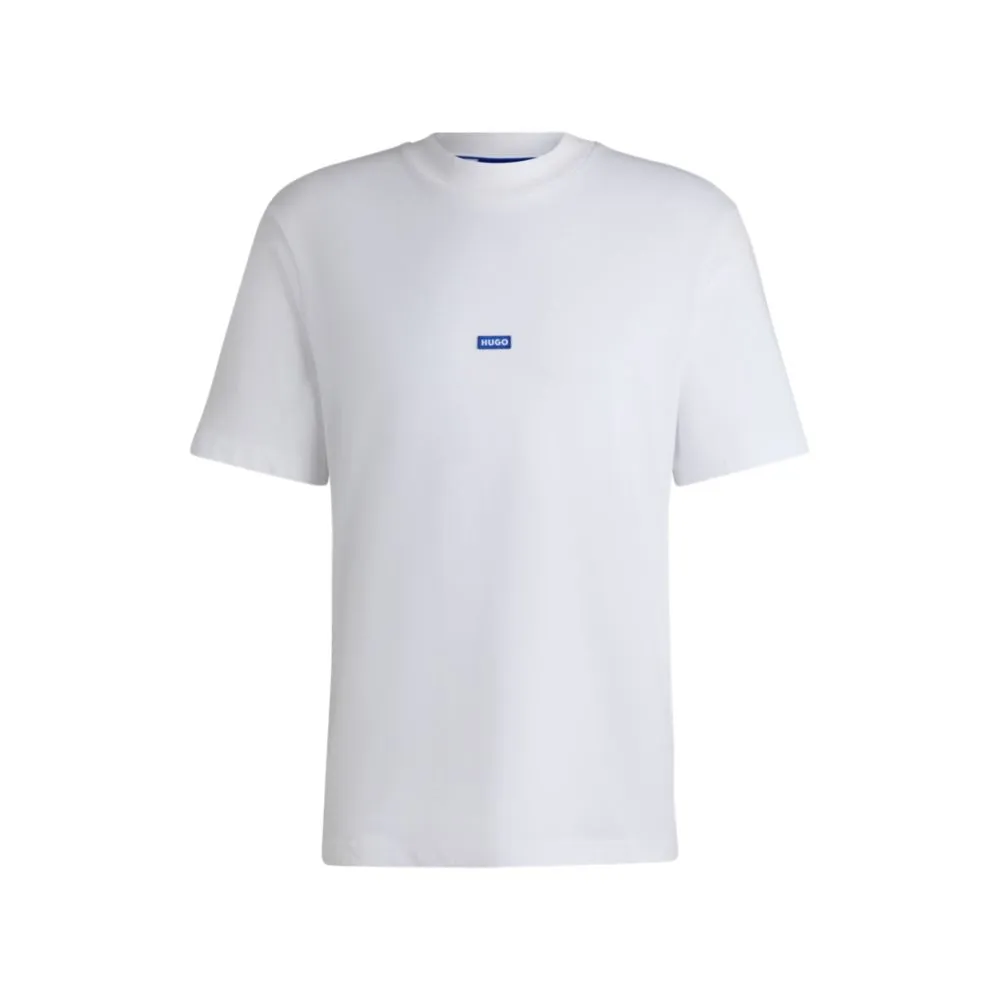 Cotton-jersey T-shirt with blue logo patch