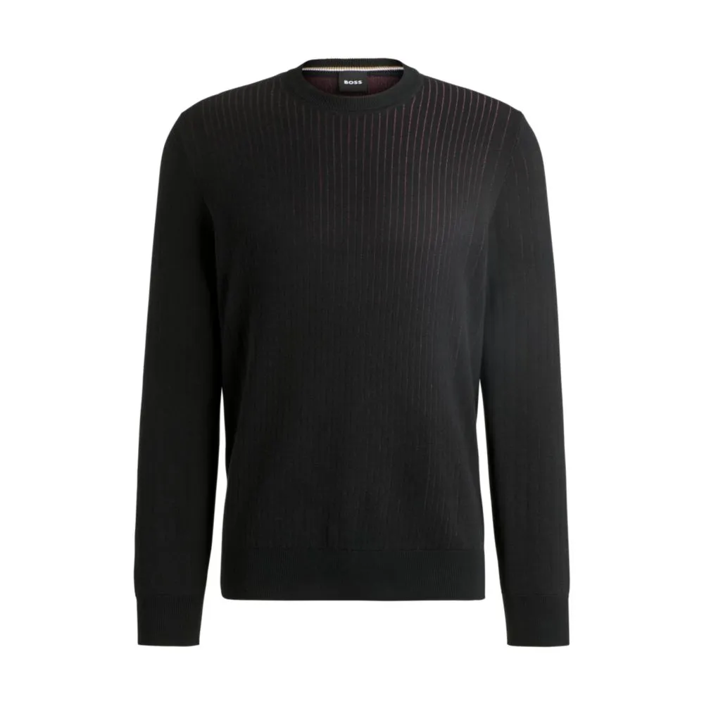 Cotton sweater with knitted vertical stripes in regular fit
