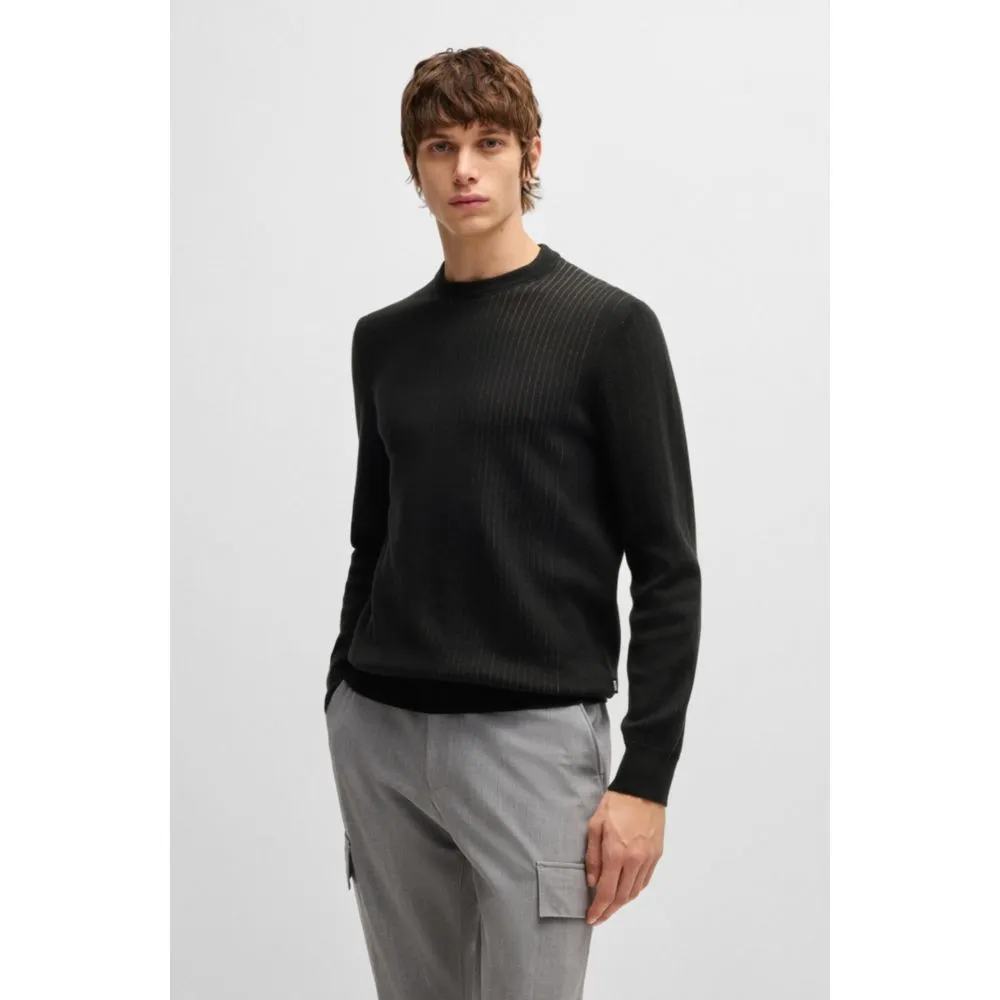 Cotton sweater with knitted vertical stripes in regular fit