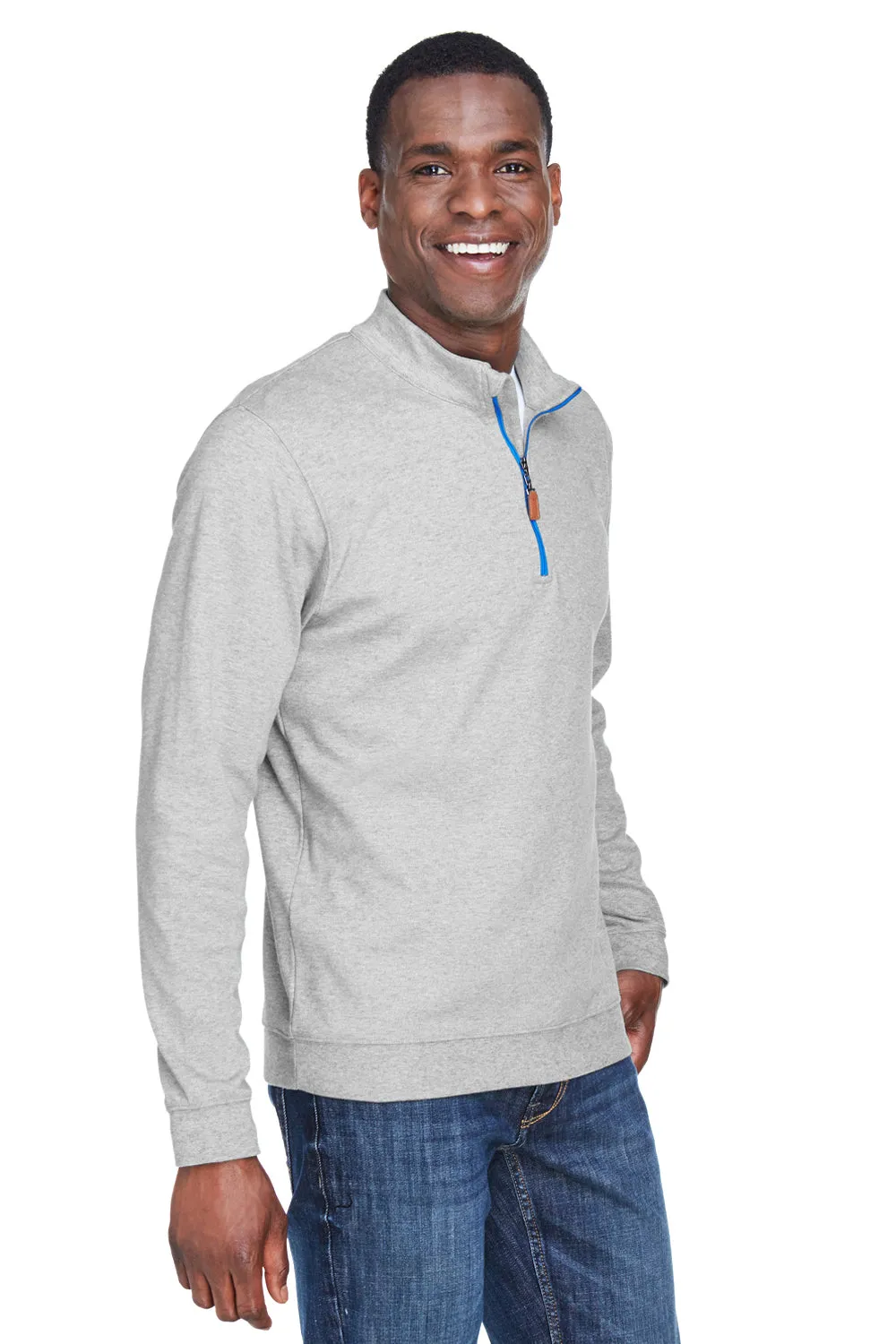 Devon & Jones Mens DryTec20 Performance Moisture Wicking 1/4 Zip Sweatshirt - Heather Grey