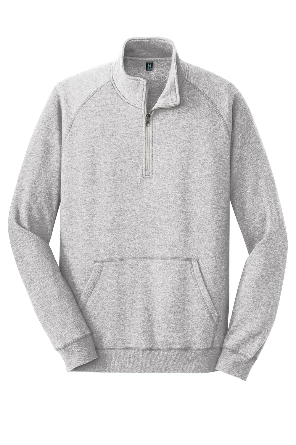 District Mens Fleece 1/4 Zip Sweatshirt w/ Pouch Pocket - Heather Grey