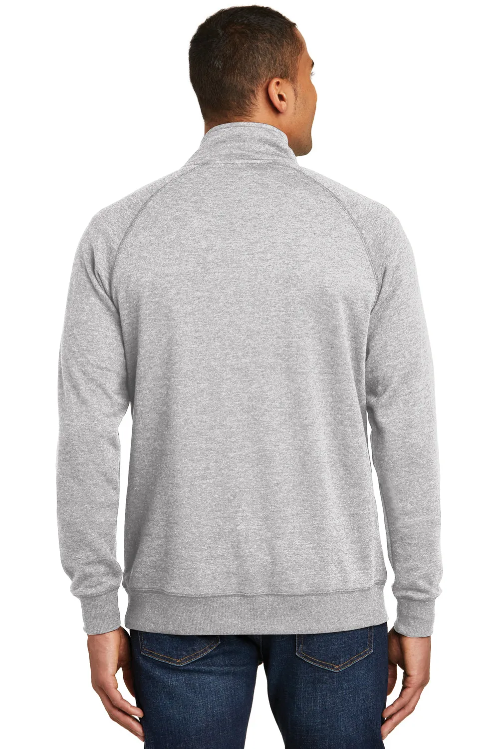 District Mens Fleece 1/4 Zip Sweatshirt w/ Pouch Pocket - Heather Grey