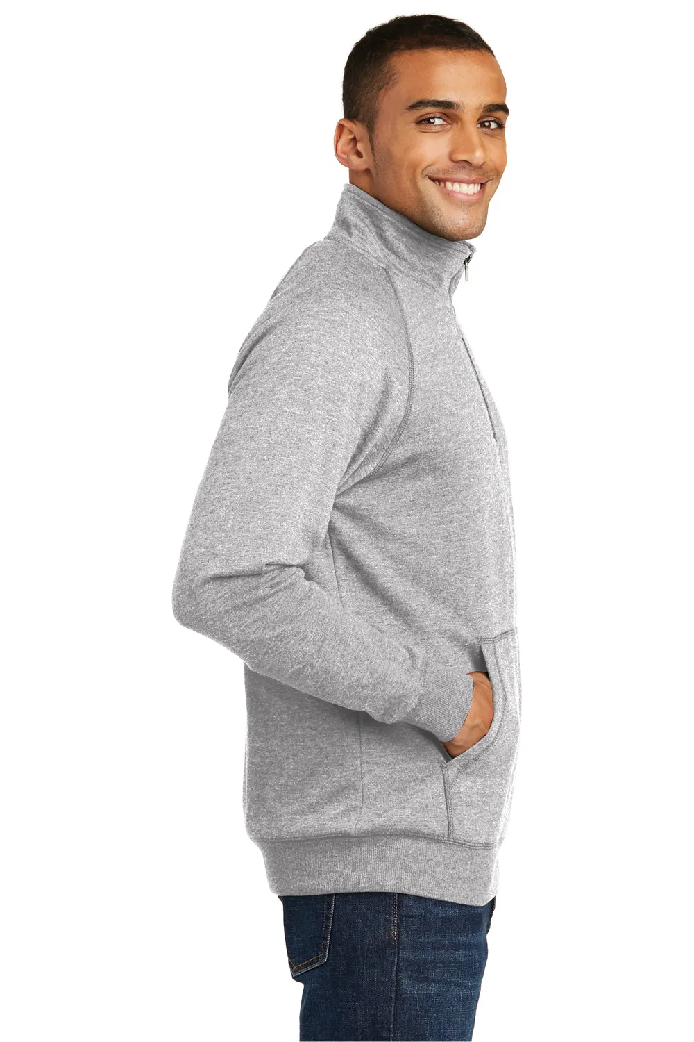 District Mens Fleece 1/4 Zip Sweatshirt w/ Pouch Pocket - Heather Grey