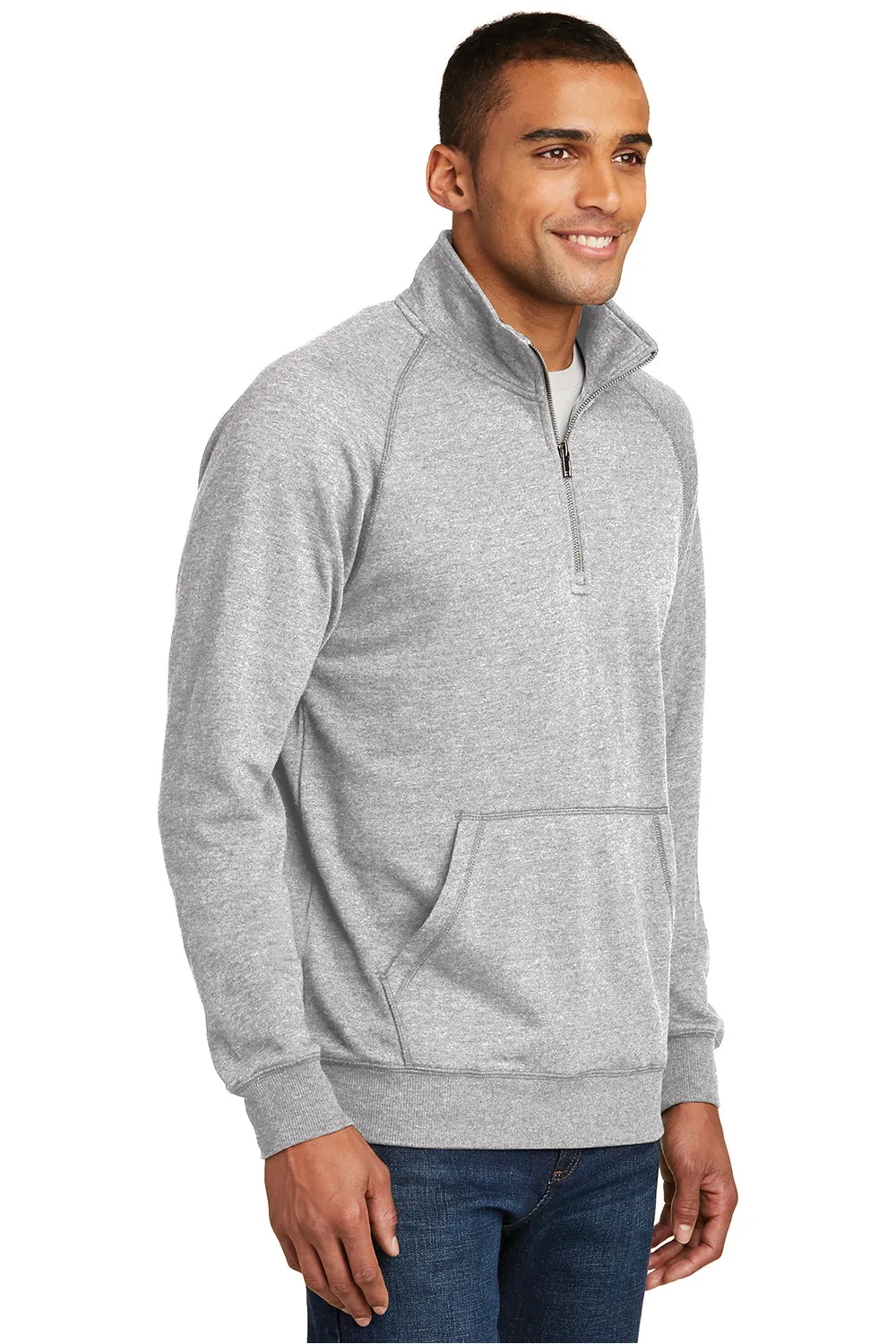 District Mens Fleece 1/4 Zip Sweatshirt w/ Pouch Pocket - Heather Grey