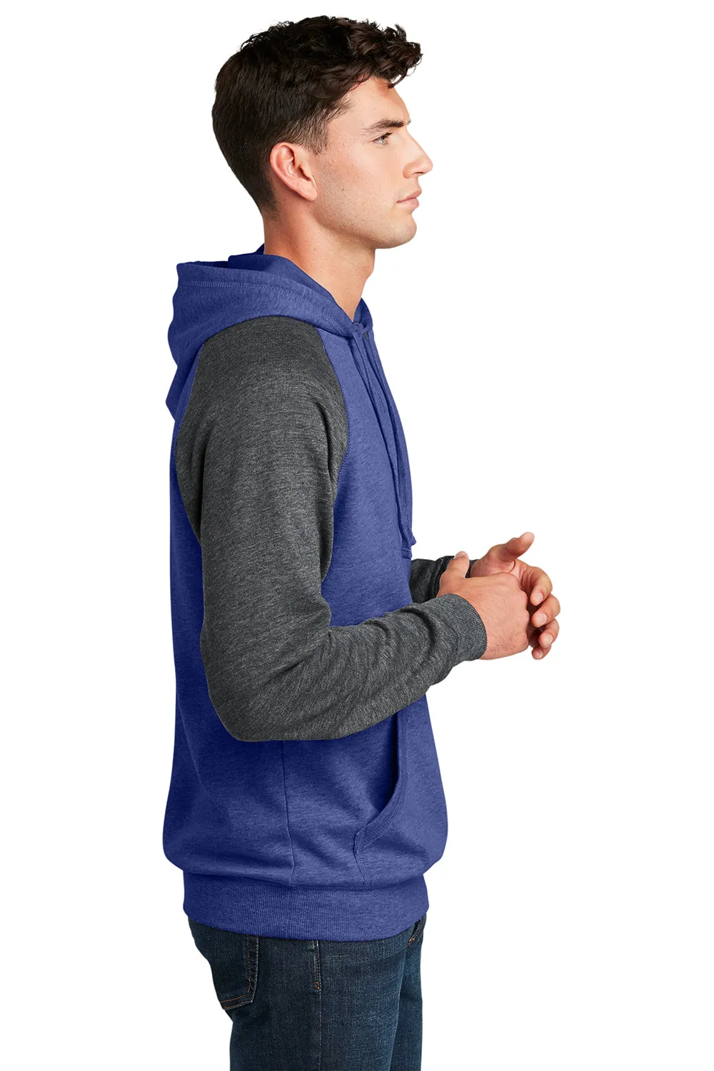 District Mens Fleece Hooded Sweatshirt Hoodie w/ Pouch Pocket - Heather Deep Royal Blue/Grey