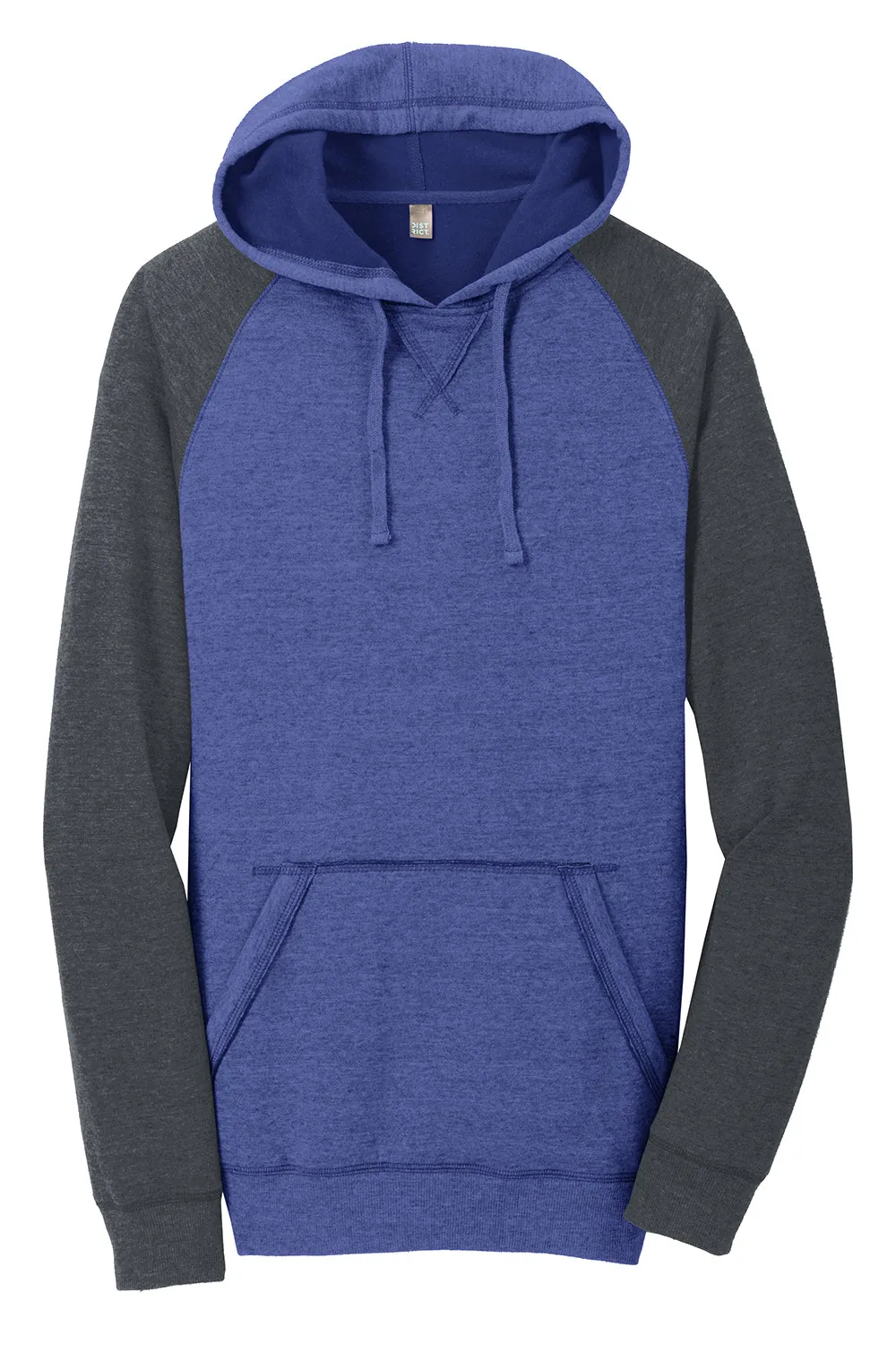 District Mens Fleece Hooded Sweatshirt Hoodie w/ Pouch Pocket - Heather Deep Royal Blue/Grey