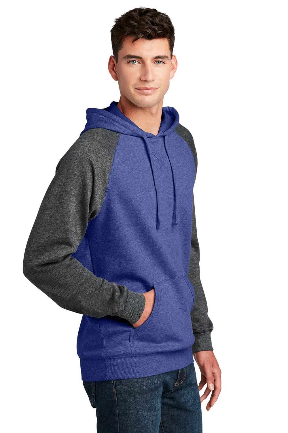 District Mens Fleece Hooded Sweatshirt Hoodie w/ Pouch Pocket - Heather Deep Royal Blue/Grey