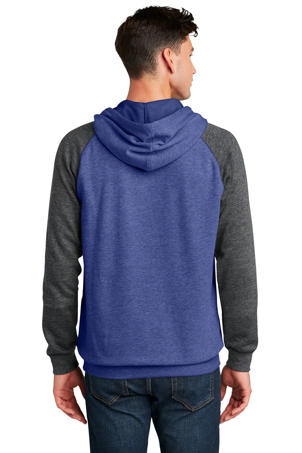 District Mens Fleece Hooded Sweatshirt Hoodie w/ Pouch Pocket - Heather Deep Royal Blue/Grey