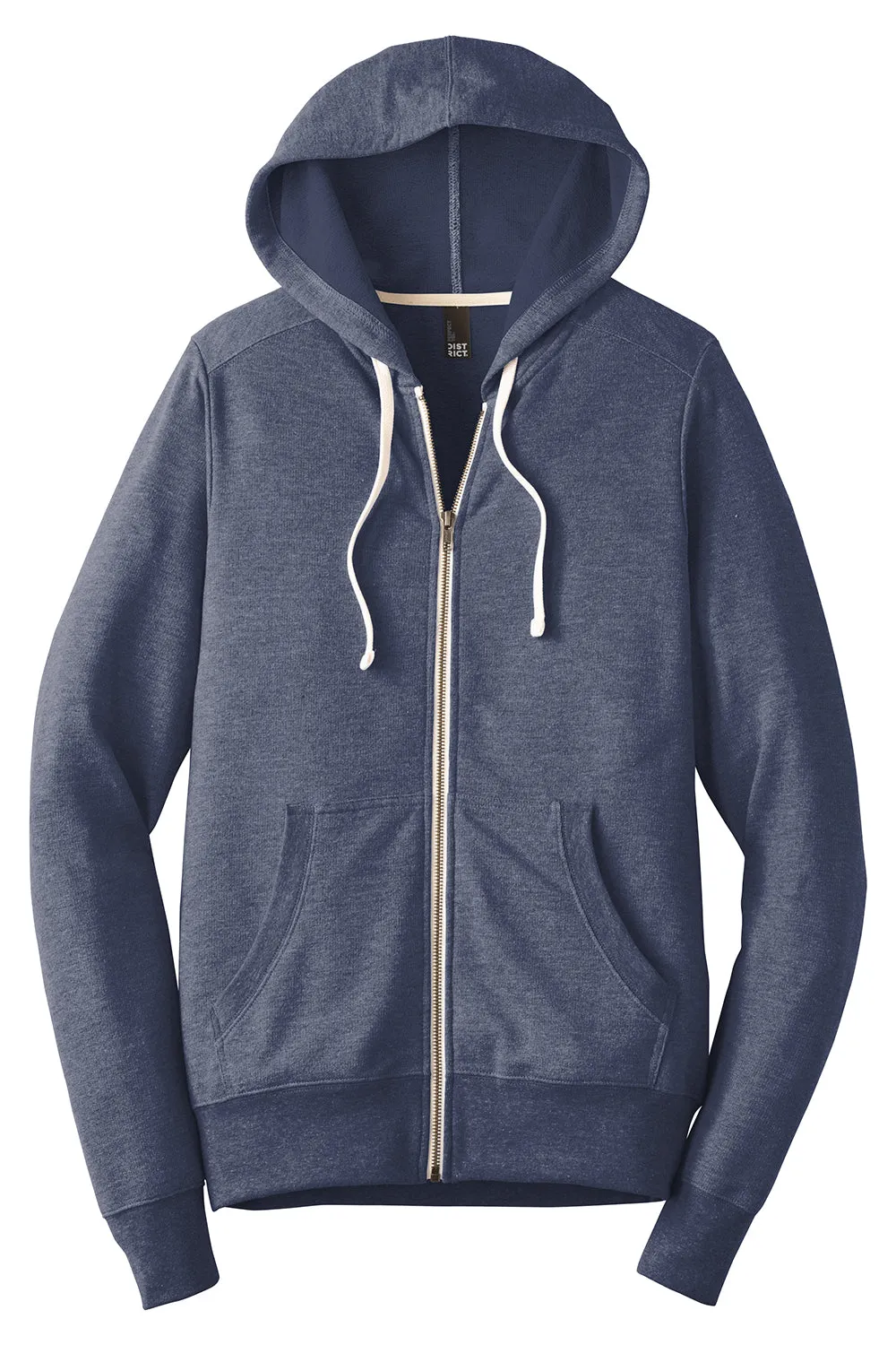 District Mens Perfect French Terry Full Zip Hooded Sweatshirt Hoodie w/ Pockets - New Navy Blue - Closeout