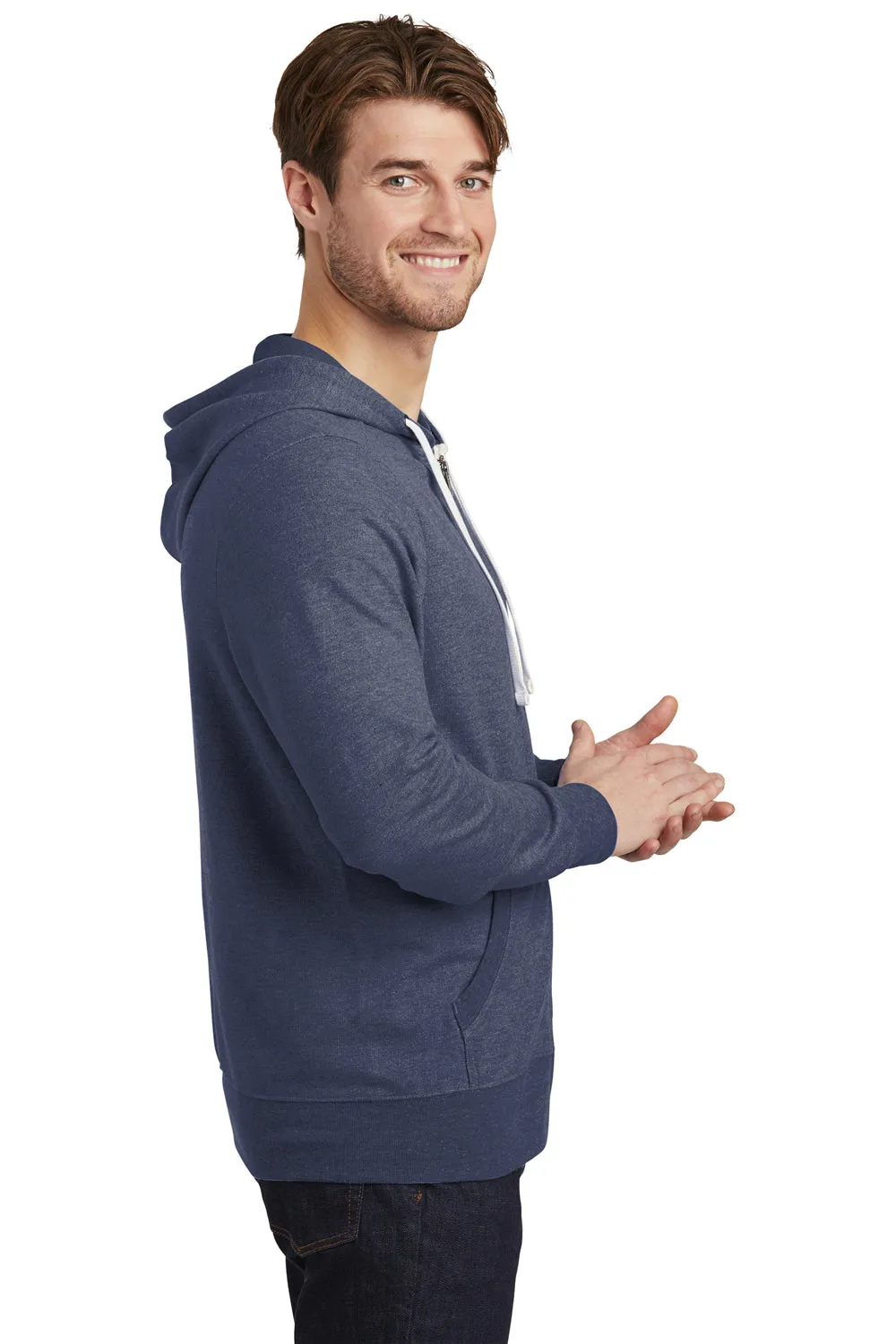 District Mens Perfect French Terry Full Zip Hooded Sweatshirt Hoodie w/ Pockets - New Navy Blue - Closeout