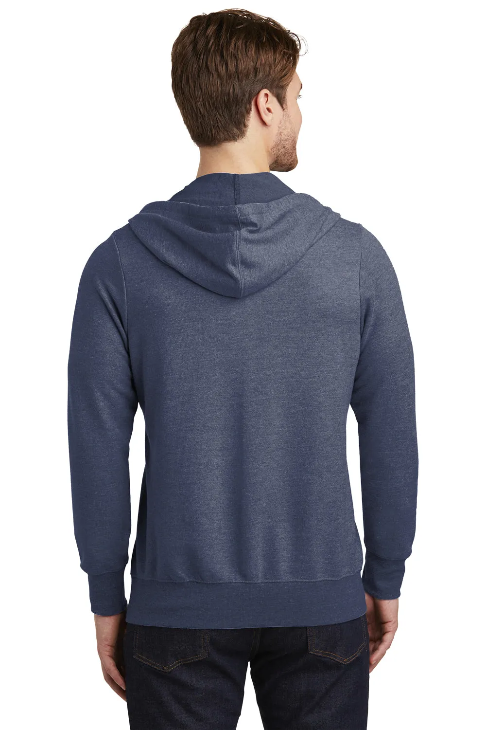 District Mens Perfect French Terry Full Zip Hooded Sweatshirt Hoodie w/ Pockets - New Navy Blue - Closeout