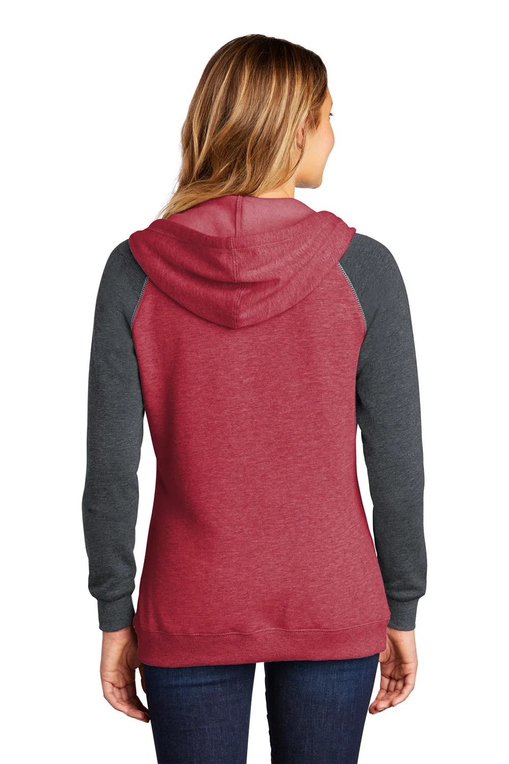 District Womens Fleece Hooded Sweatshirt Hoodie w/ Pouch Pocket - Heather Red/Charcoal Grey