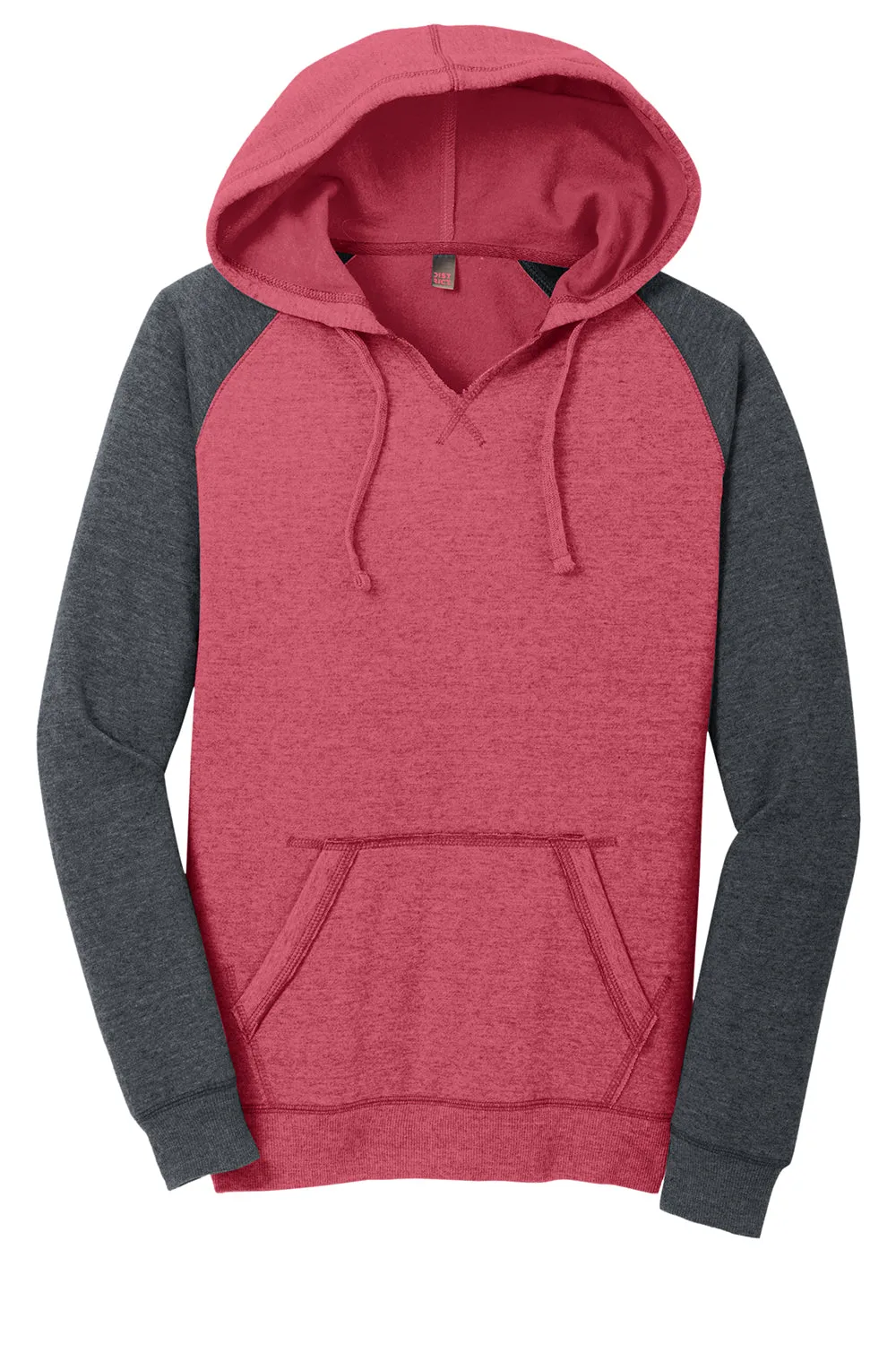 District Womens Fleece Hooded Sweatshirt Hoodie w/ Pouch Pocket - Heather Red/Charcoal Grey