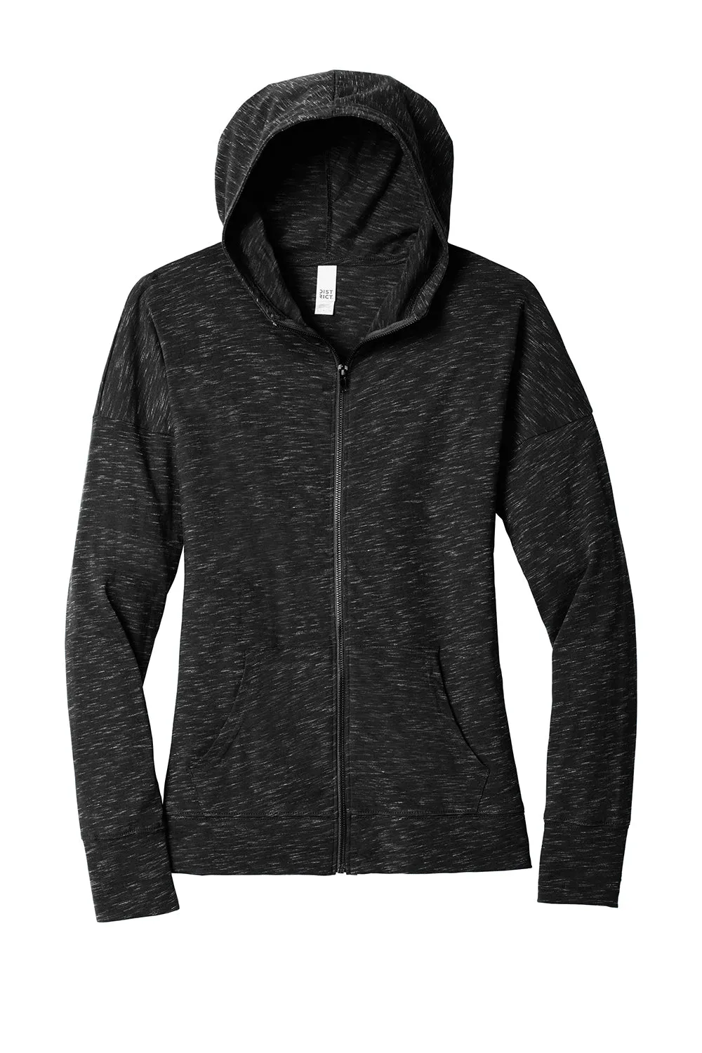 District Womens Medal Full Zip Hooded Sweatshirt Hoodie w/ Pockets - Black
